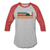 Bozeman, Montana Baseball T-Shirt - Retro Mountain Unisex Bozeman Raglan T Shirt - heather gray/red