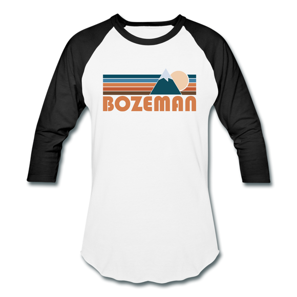 Bozeman, Montana Baseball T-Shirt - Retro Mountain Unisex Bozeman Raglan T Shirt - white/black