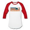 Bozeman, Montana Baseball T-Shirt - Retro Mountain Unisex Bozeman Raglan T Shirt - white/red