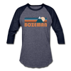 Bozeman, Montana Baseball T-Shirt - Retro Mountain Unisex Bozeman Raglan T Shirt - heather blue/navy