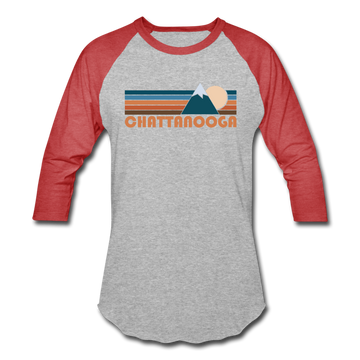 Chattanooga, Tennessee Baseball T-Shirt - Retro Mountain Unisex Chattanooga Raglan T Shirt - heather gray/red