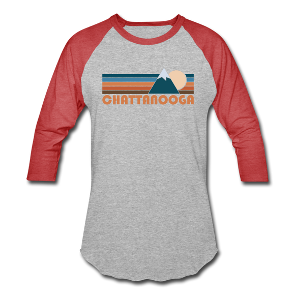 Chattanooga, Tennessee Baseball T-Shirt - Retro Mountain Unisex Chattanooga Raglan T Shirt - heather gray/red