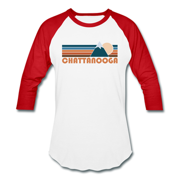 Chattanooga, Tennessee Baseball T-Shirt - Retro Mountain Unisex Chattanooga Raglan T Shirt - white/red