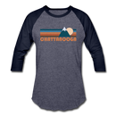 Chattanooga, Tennessee Baseball T-Shirt - Retro Mountain Unisex Chattanooga Raglan T Shirt - heather blue/navy