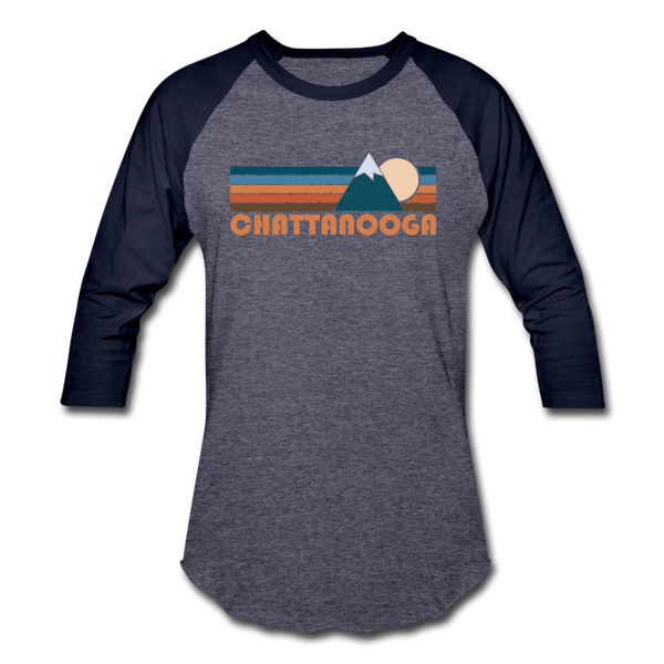 Chattanooga, Tennessee Baseball T-Shirt - Retro Mountain Unisex Chattanooga Raglan T Shirt - heather blue/navy