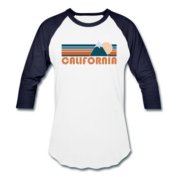 California Baseball T-Shirt - Retro Mountain Unisex California Raglan T Shirt - white/navy