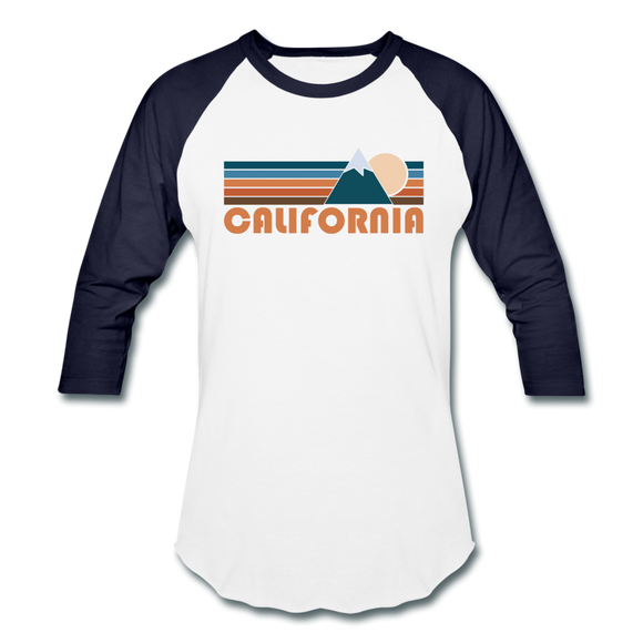 California Baseball T-Shirt - Retro Mountain Unisex California Raglan T Shirt - white/navy