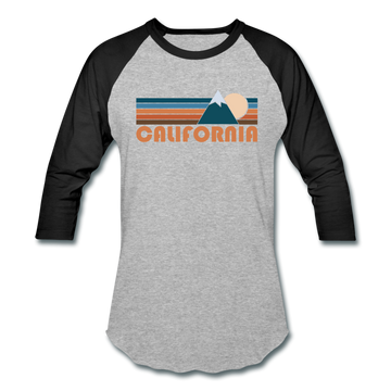 California Baseball T-Shirt - Retro Mountain Unisex California Raglan T Shirt - heather gray/black