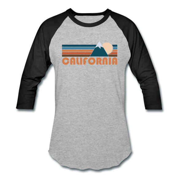 California Baseball T-Shirt - Retro Mountain Unisex California Raglan T Shirt - heather gray/black