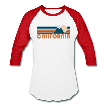 California Baseball T-Shirt - Retro Mountain Unisex California Raglan T Shirt - white/red