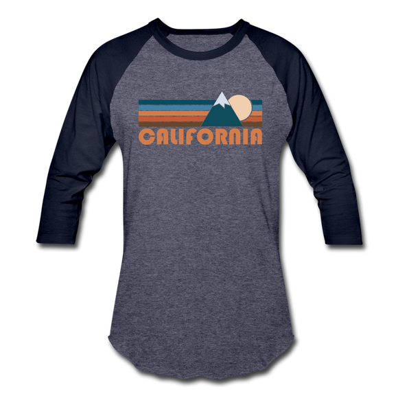 California Baseball T-Shirt - Retro Mountain Unisex California Raglan T Shirt - heather blue/navy