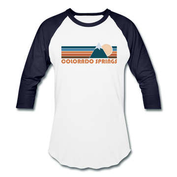 Colorado Springs, Colorado Baseball T-Shirt - Retro Mountain Unisex Colorado Springs Raglan T Shirt - white/navy
