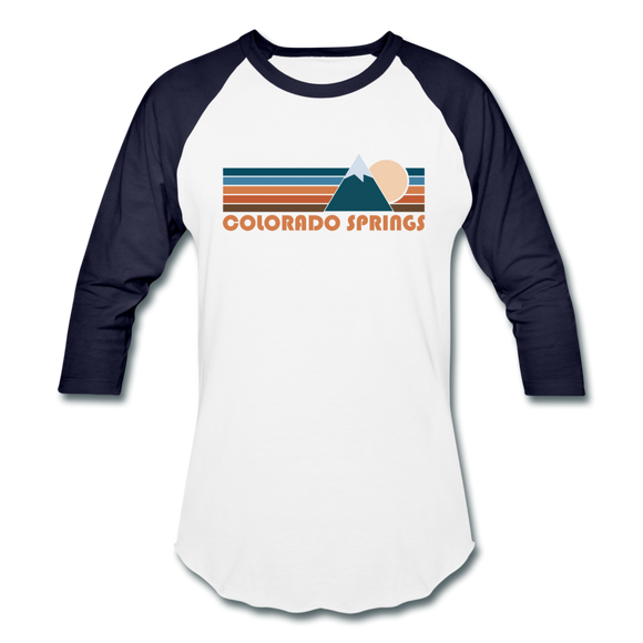 Colorado Springs, Colorado Baseball T-Shirt - Retro Mountain Unisex Colorado Springs Raglan T Shirt - white/navy