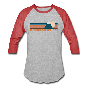 Colorado Springs, Colorado Baseball T-Shirt - Retro Mountain Unisex Colorado Springs Raglan T Shirt - heather gray/red