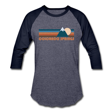 Colorado Springs, Colorado Baseball T-Shirt - Retro Mountain Unisex Colorado Springs Raglan T Shirt - heather blue/navy