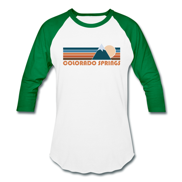 Colorado Springs, Colorado Baseball T-Shirt - Retro Mountain Unisex Colorado Springs Raglan T Shirt - white/kelly green