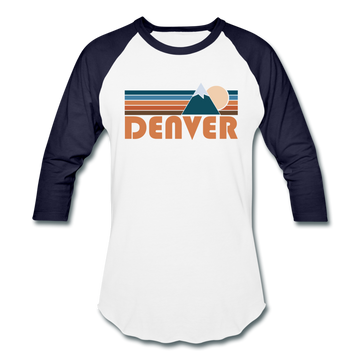 Denver, Colorado Baseball T-Shirt - Retro Mountain Unisex Denver Raglan T Shirt - white/navy