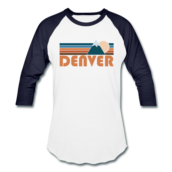 Denver, Colorado Baseball T-Shirt - Retro Mountain Unisex Denver Raglan T Shirt - white/navy