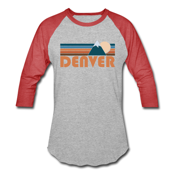 Denver, Colorado Baseball T-Shirt - Retro Mountain Unisex Denver Raglan T Shirt - heather gray/red