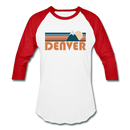 Denver, Colorado Baseball T-Shirt - Retro Mountain Unisex Denver Raglan T Shirt - white/red