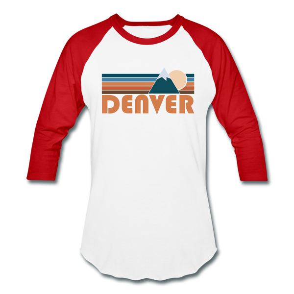 Denver, Colorado Baseball T-Shirt - Retro Mountain Unisex Denver Raglan T Shirt - white/red