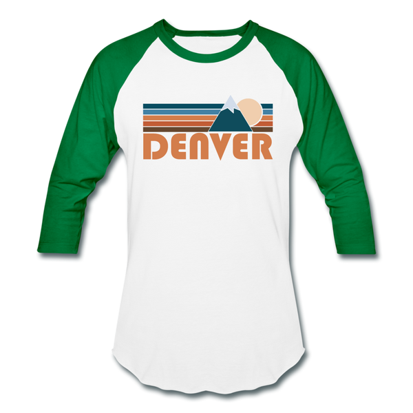 Denver, Colorado Baseball T-Shirt - Retro Mountain Unisex Denver Raglan T Shirt - white/kelly green