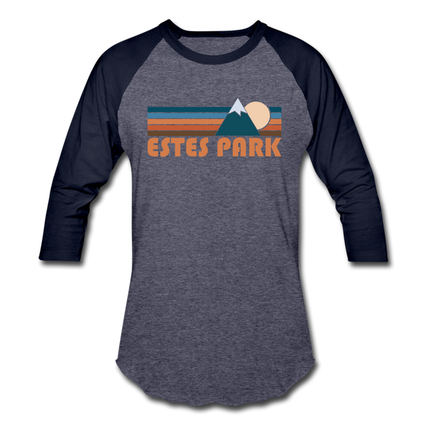 Estes Park, Colorado Baseball T-Shirt - Retro Mountain Unisex Estes Park Raglan T Shirt - heather blue/navy