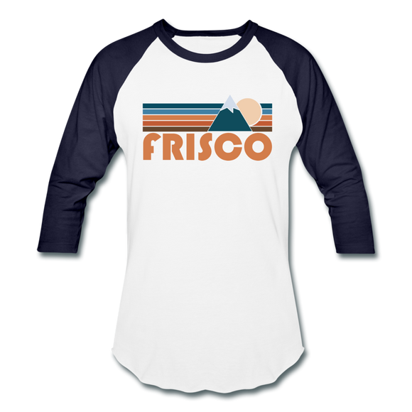 Frisco, Colorado Baseball T-Shirt - Retro Mountain Unisex Frisco Raglan T Shirt - white/navy