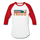 Frisco, Colorado Baseball T-Shirt - Retro Mountain Unisex Frisco Raglan T Shirt - white/red
