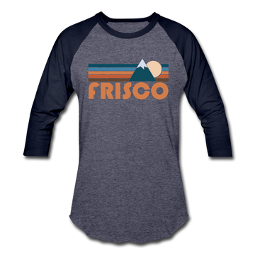Frisco, Colorado Baseball T-Shirt - Retro Mountain Unisex Frisco Raglan T Shirt - heather blue/navy