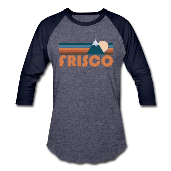 Frisco, Colorado Baseball T-Shirt - Retro Mountain Unisex Frisco Raglan T Shirt - heather blue/navy
