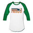 Frisco, Colorado Baseball T-Shirt - Retro Mountain Unisex Frisco Raglan T Shirt - white/kelly green
