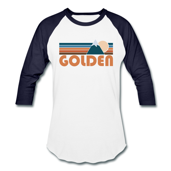 Golden, Colorado Baseball T-Shirt - Retro Mountain Unisex Golden Raglan T Shirt - white/navy