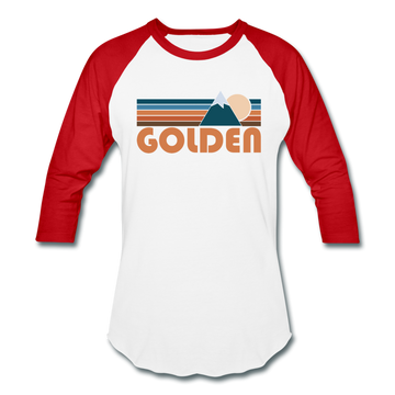 Golden, Colorado Baseball T-Shirt - Retro Mountain Unisex Golden Raglan T Shirt - white/red