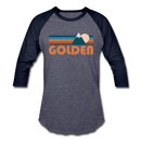 Golden, Colorado Baseball T-Shirt - Retro Mountain Unisex Golden Raglan T Shirt - heather blue/navy