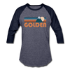 Golden, Colorado Baseball T-Shirt - Retro Mountain Unisex Golden Raglan T Shirt - heather blue/navy