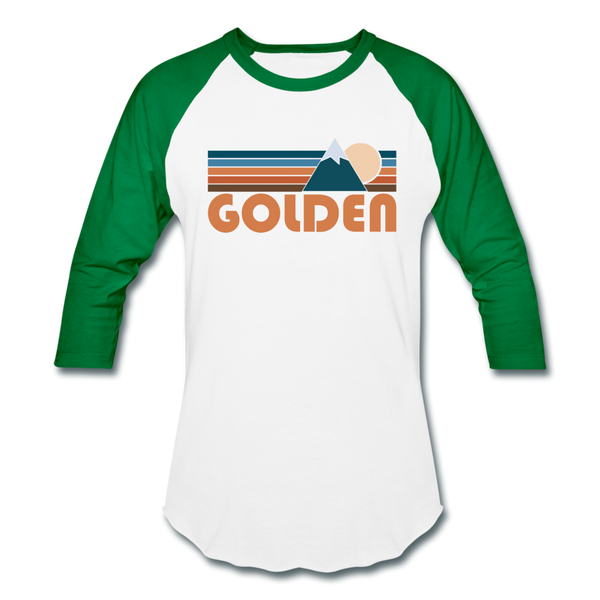 Golden, Colorado Baseball T-Shirt - Retro Mountain Unisex Golden Raglan T Shirt - white/kelly green