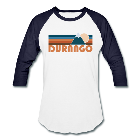 Durango, Colorado Baseball T-Shirt - Retro Mountain Unisex Durango Raglan T Shirt - white/navy
