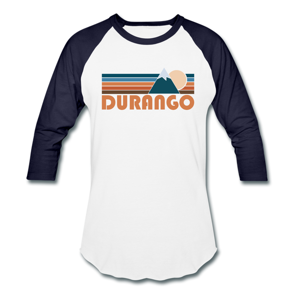 Durango, Colorado Baseball T-Shirt - Retro Mountain Unisex Durango Raglan T Shirt - white/navy