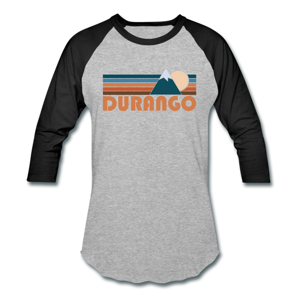 Durango, Colorado Baseball T-Shirt - Retro Mountain Unisex Durango Raglan T Shirt - heather gray/black