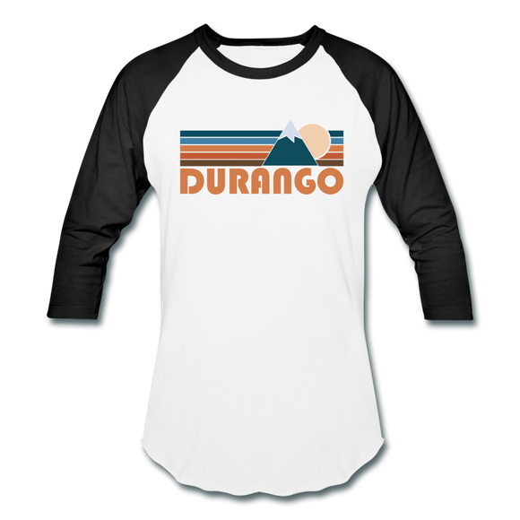 Durango, Colorado Baseball T-Shirt - Retro Mountain Unisex Durango Raglan T Shirt - white/black