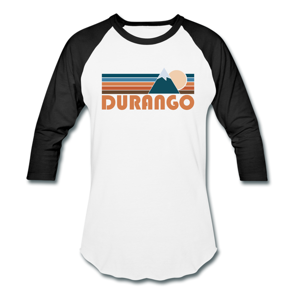Durango, Colorado Baseball T-Shirt - Retro Mountain Unisex Durango Raglan T Shirt - white/black