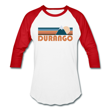 Durango, Colorado Baseball T-Shirt - Retro Mountain Unisex Durango Raglan T Shirt - white/red