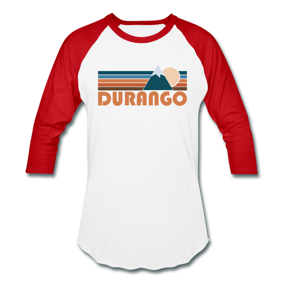 Durango, Colorado Baseball T-Shirt - Retro Mountain Unisex Durango Raglan T Shirt - white/red