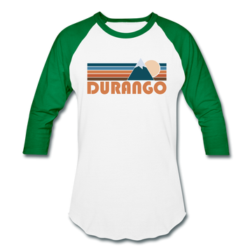 Durango, Colorado Baseball T-Shirt - Retro Mountain Unisex Durango Raglan T Shirt - white/kelly green