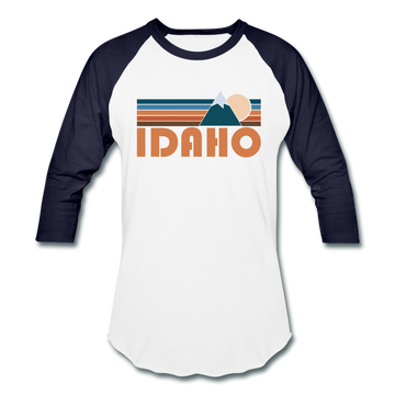 Idaho Baseball T-Shirt - Retro Mountain Unisex Idaho Raglan T Shirt - white/navy