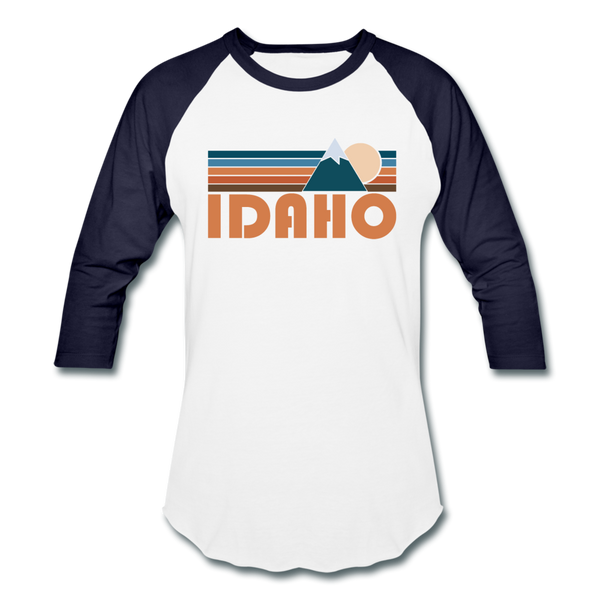 Idaho Baseball T-Shirt - Retro Mountain Unisex Idaho Raglan T Shirt - white/navy