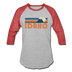 Idaho Baseball T-Shirt - Retro Mountain Unisex Idaho Raglan T Shirt - heather gray/red