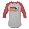 Idaho Baseball T-Shirt - Retro Mountain Unisex Idaho Raglan T Shirt - heather gray/red