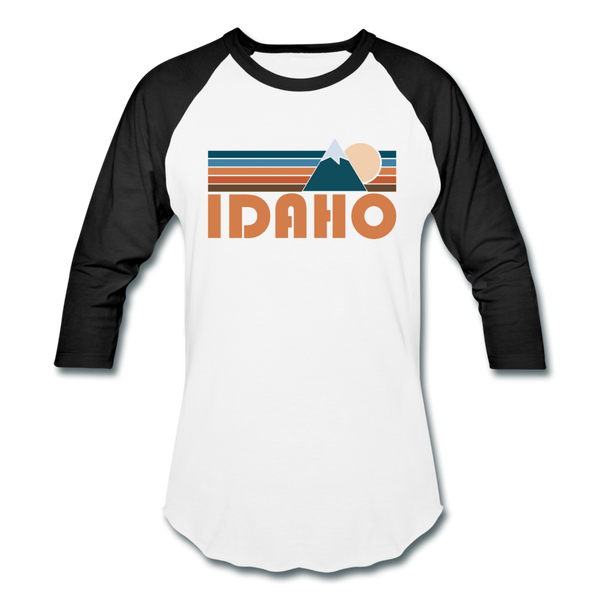 Idaho Baseball T-Shirt - Retro Mountain Unisex Idaho Raglan T Shirt - white/black